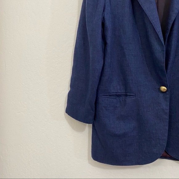 Express Vintage Women’s S Blue One Button V Neck Collaree Blazer Jacket - Picture 4 of 7
